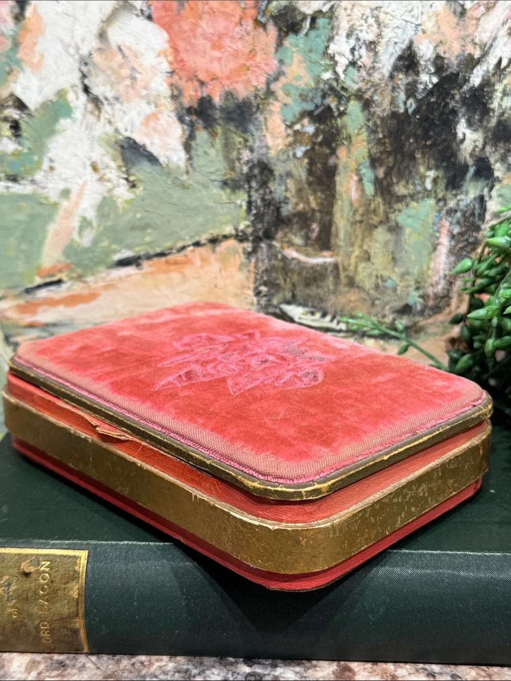 Vintage DuBarry Pink Velvet Jewelry Box with Gold Trim